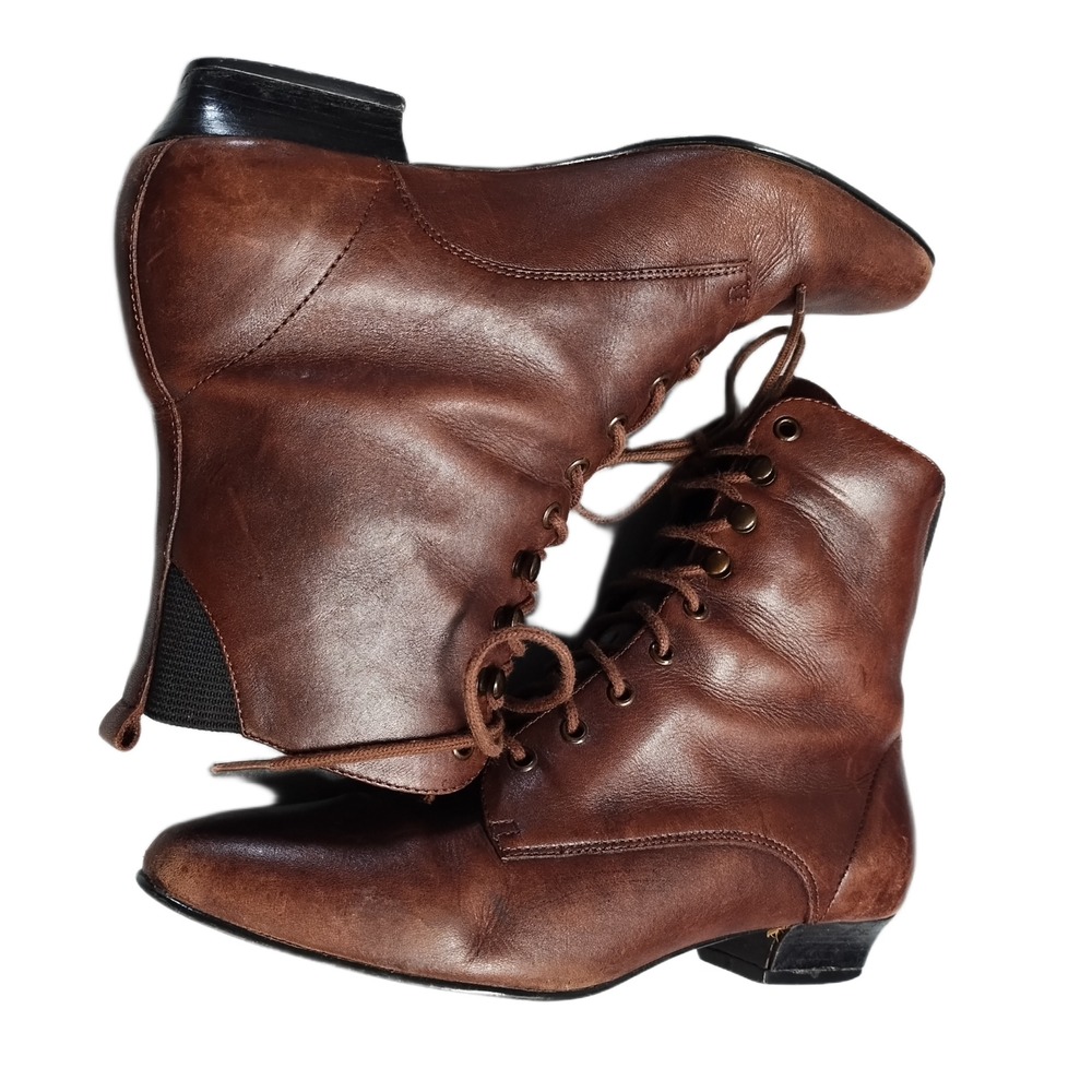 Scruples Ankle Boots Womens US Size 6B Brown Cuban Heel Pointed Toe Lace Up